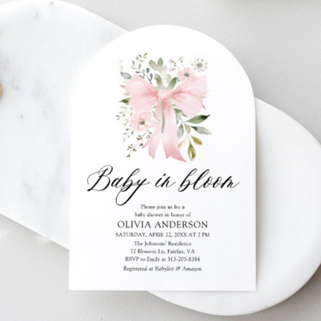 Invitación Bebé rosado en Baby Shower, Chica floral en flor (Subido por el creador)