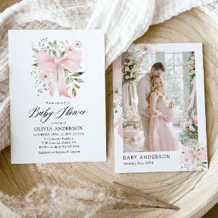 Invitación Bebé rosado en Baby Shower, Chica floral en flor