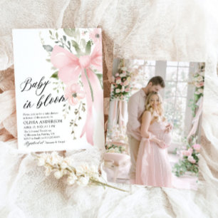 Invitación Bebé rosado en Baby Shower, Chica floral en flor