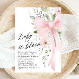 Invitación Bebé rosado en Baby Shower, Chica floral en flor