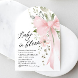 Invitación Bebé rosado en Baby Shower, Chica floral en flor