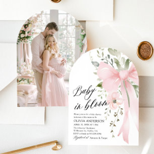 Invitación Bebé rosado en Baby Shower, Chica floral en flor