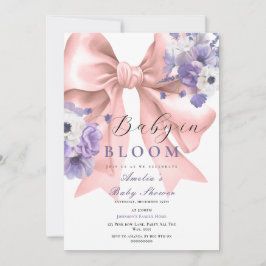 Invitación Bebé rosado en flor morada Baby Shower en sangre