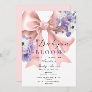 Invitación Bebé rosado en flor morada Baby Shower en sangre