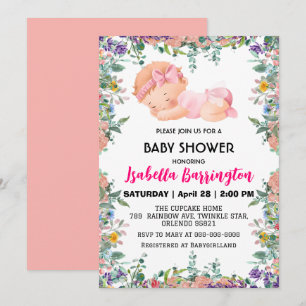 Invitación Bebé rosado lindo Niña flores bebé ducha niños