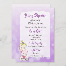 Invitación Bebé rubia con oso de peluche showier