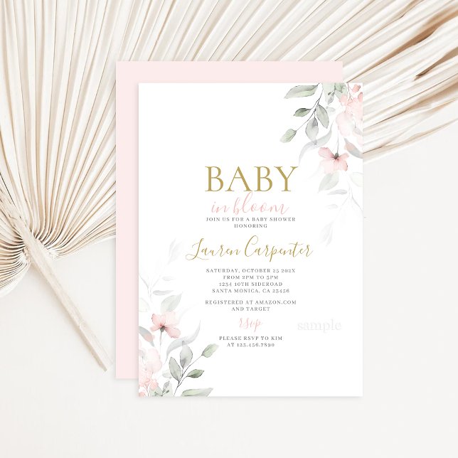Invitación Bebé Rubor en un Chica de Baby Shower en Bloom (Subido por el creador)