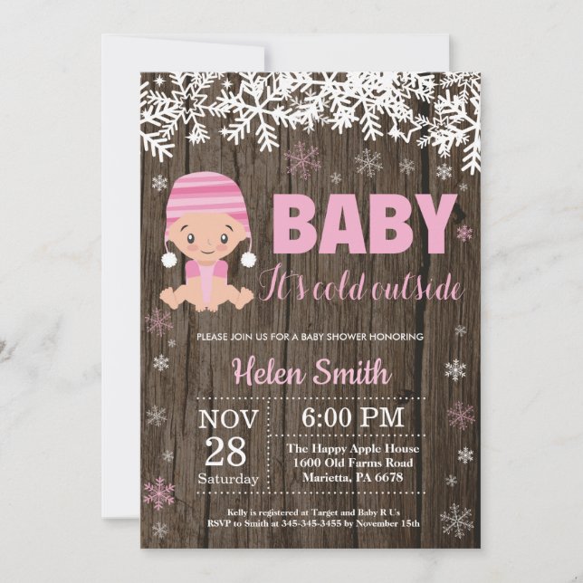 Invitación Bebé ruso, Chica exterior frío Baby Shower (Anverso)