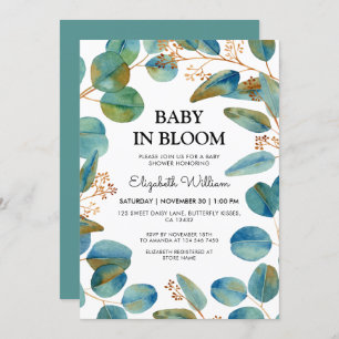 Invitación Bebé Rústico De Eycalyptus En Baby Shower En Bloom