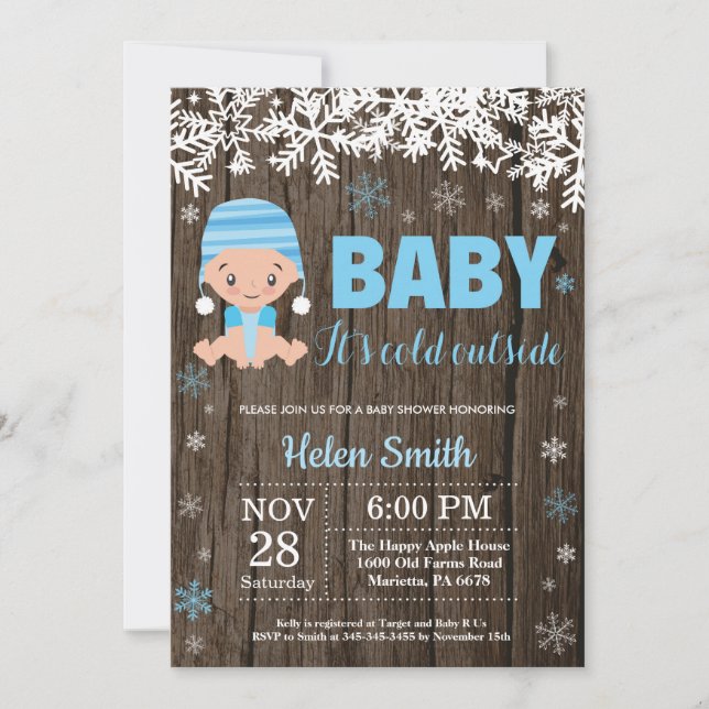 Invitación Bebé rústico, frio fuera de casa, Baby Shower (Anverso)