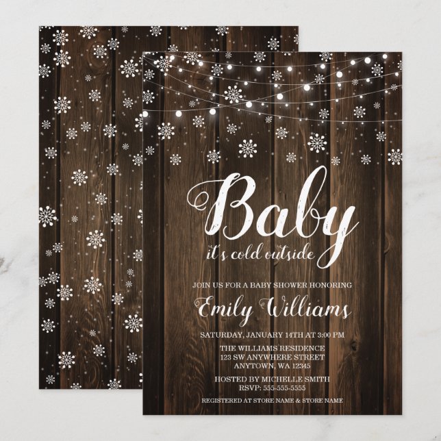 Invitación Bebé rústico frío fuera del Baby Shower invernal (Anverso / Reverso)