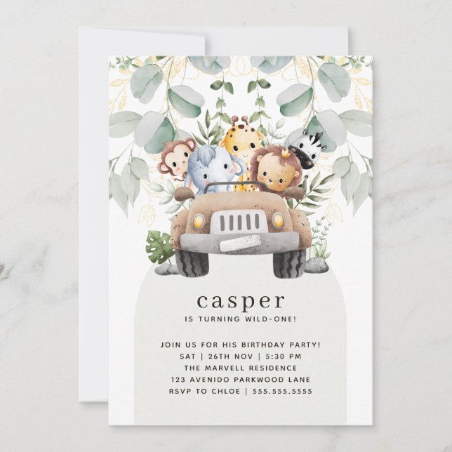 Invitación Bebé salvaje salvaje con Safari Fiesta de primer c (Anverso)