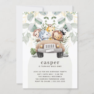Invitación Bebé salvaje salvaje con Safari Fiesta de primer c