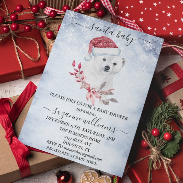 Invitación Bebé Santa de Invierno Cumpleaños Polar Bear Navid (Subido por el creador)