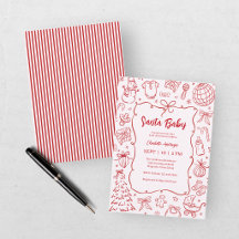 Bebé Santa Rojo Rosa Dibujado a Mano Fiesta de Beb