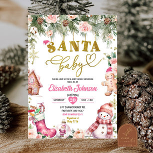 Invitación Bebé Santa Rosa Floral Fiesta de Navidad para el B