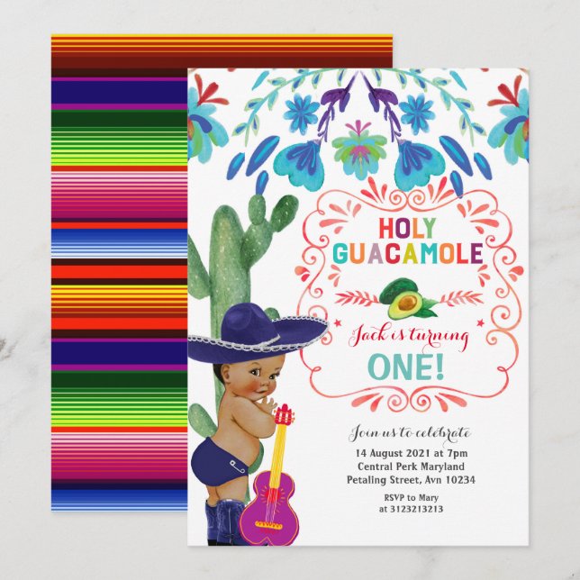 Invitación Bebé santo del cumpleaños del Guacamole de la (Anverso / Reverso)