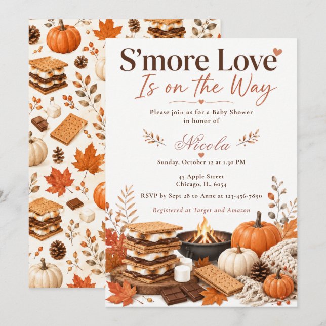 Invitación Bebé Shower Amor de S'more (Anverso / Reverso)