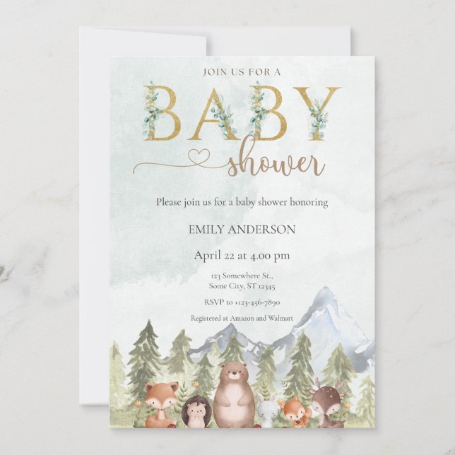 Invitación Bebé Shower Animales del Bosque de Madera (Anverso)