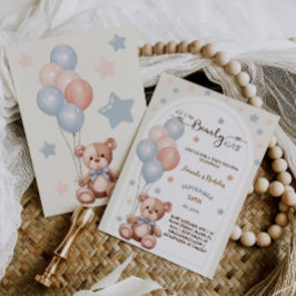 Invitación Bebé shower boho de osito en acuarela neutro