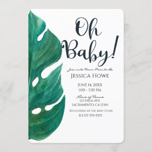 Invitación Bebé Shower Clásico de Hoja Tropical Blanco y Verd
