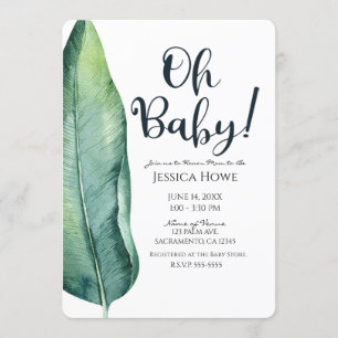 Invitación Bebé Shower Clásico de Hoja Tropical Blanco y Verd