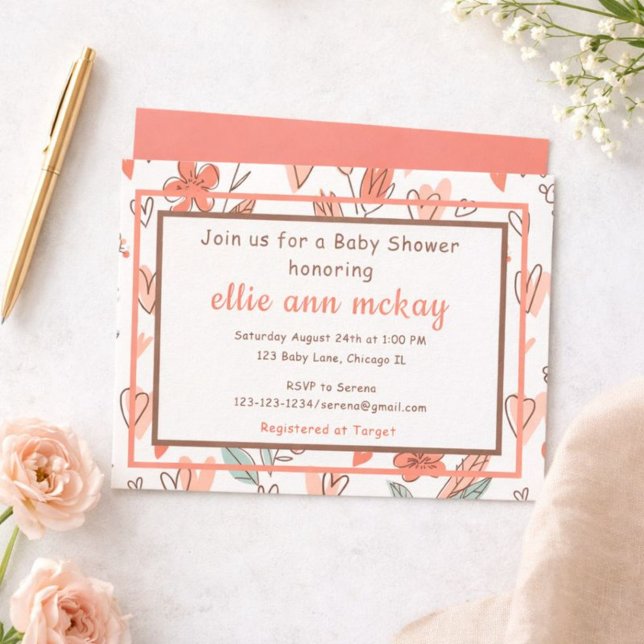 Invitación Bebé Shower Corazón Floral (Subido por el creador)