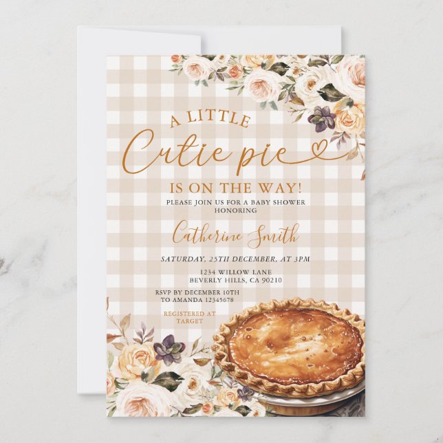 Invitación Bebé Shower de Calabaza a Cuadros Un pequeño Paste (Anverso)