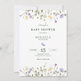 Invitación Bebé shower de flores silvestres rústicas púrpura
