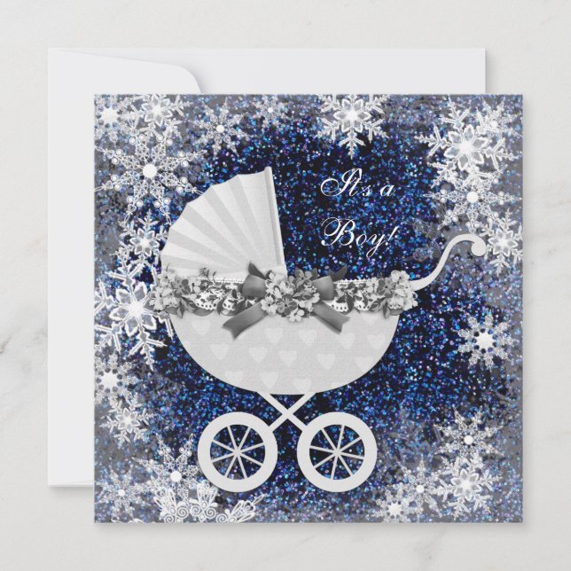 Invitación Bebé Shower de Invierno Copo de Nieve Azul País de (Anverso)