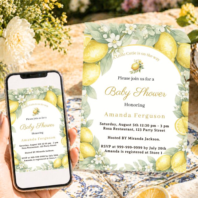Invitación Bebé Shower de limón cítrico adorable jardín de ve (Subido por el creador)