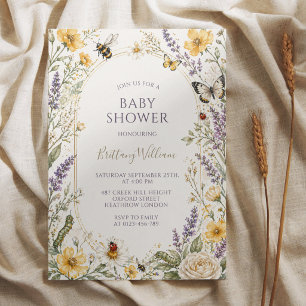 Invitación Bebé Shower de Mariposas y Flores Silvestres