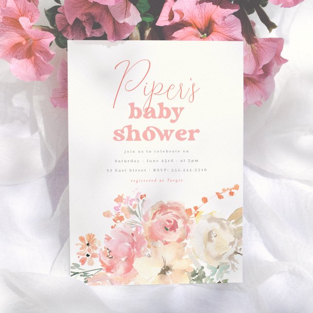Invitación Bebé Shower de Niña Floral Retro (Subido por el creador)