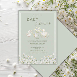 Invitación Bebé Shower de Patitos Adorables y Margaritas