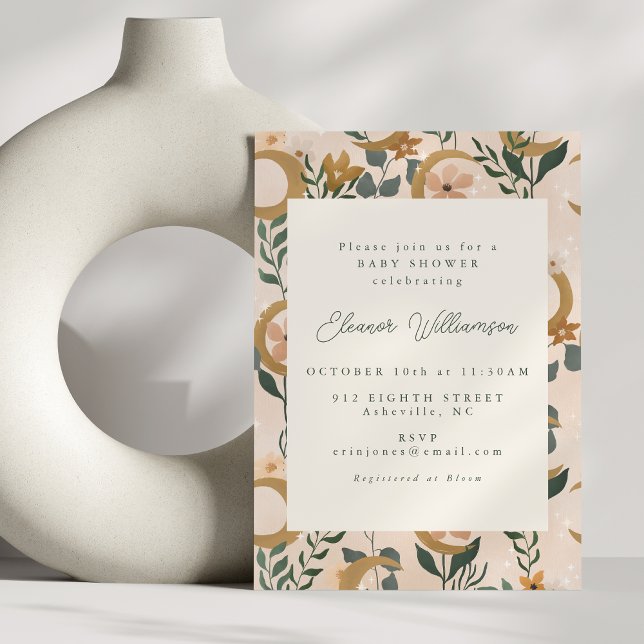 Invitación Bebé Shower Floral Boho Neutral Luna Celeste (Subido por el creador)