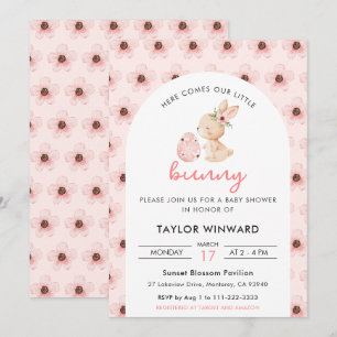Invitación Bebé shower floral de conejito de Pascua