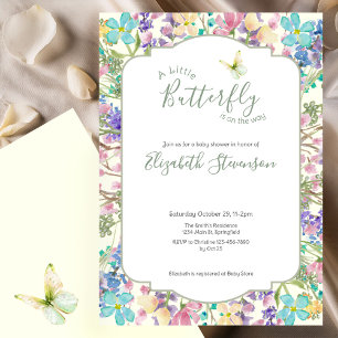Invitación Bebé Shower Floral Mariposa Colorida 