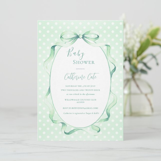 Invitación Bebé Shower Floral Verde Caprichoso  (Anverso de pie)