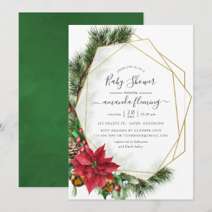 Invitación Bebé Shower Geométrico de Navidad Floral Acuarela