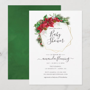 Invitación Bebé Shower Geométrico de Navidad Floral Acuarela