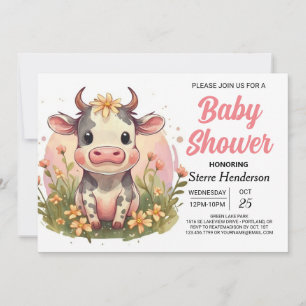 Invitación Bebé Shower Imprimible de Vaquita Linda de Granja