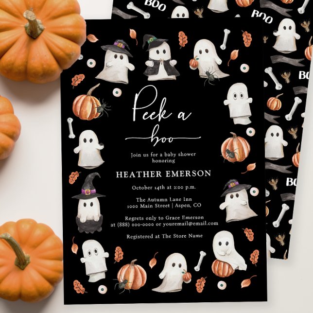 Invitación Bebé shower negro de Halloween (Black Halloween Baby Shower Invitation
)