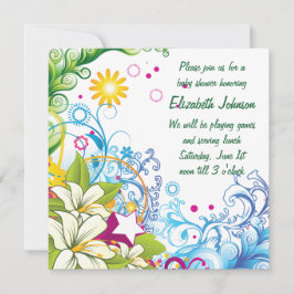 Invitación Bebé Shower Neutro con Flores Retro y Estrellas Ad
