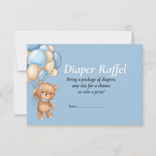 Invitación Bebé Shower Niño Teddy Globos Azul  Diaper Raffel