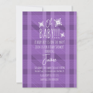 Invitación Bebé Shower Plaid de Navidad Copos de Nieve Violet