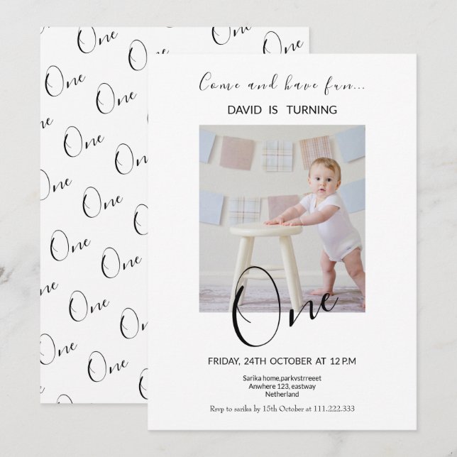 Invitación Bebé simple convirtiéndose en foto de primer cumpl (Anverso / Reverso)