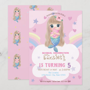 Invitación Bebé sirena anuncia cumpleaños arcoiris