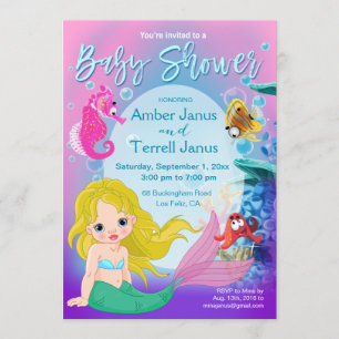 Invitación Bebé Sirena Fantasía Submarina Baby Shower