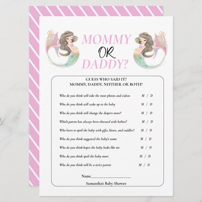 Invitación Bebé sirena: fiesta de baby shower bajo el mar (Anverso / Reverso)