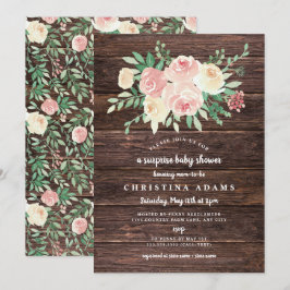 Invitación Bebé sorpresa shower floral rústico madera rubor
